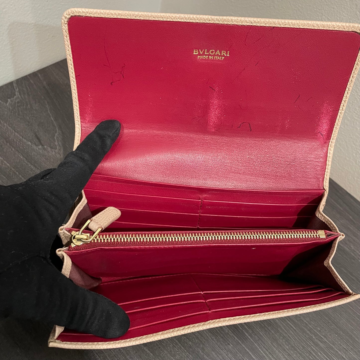 #151 BVLGARI Leather Long Wallet