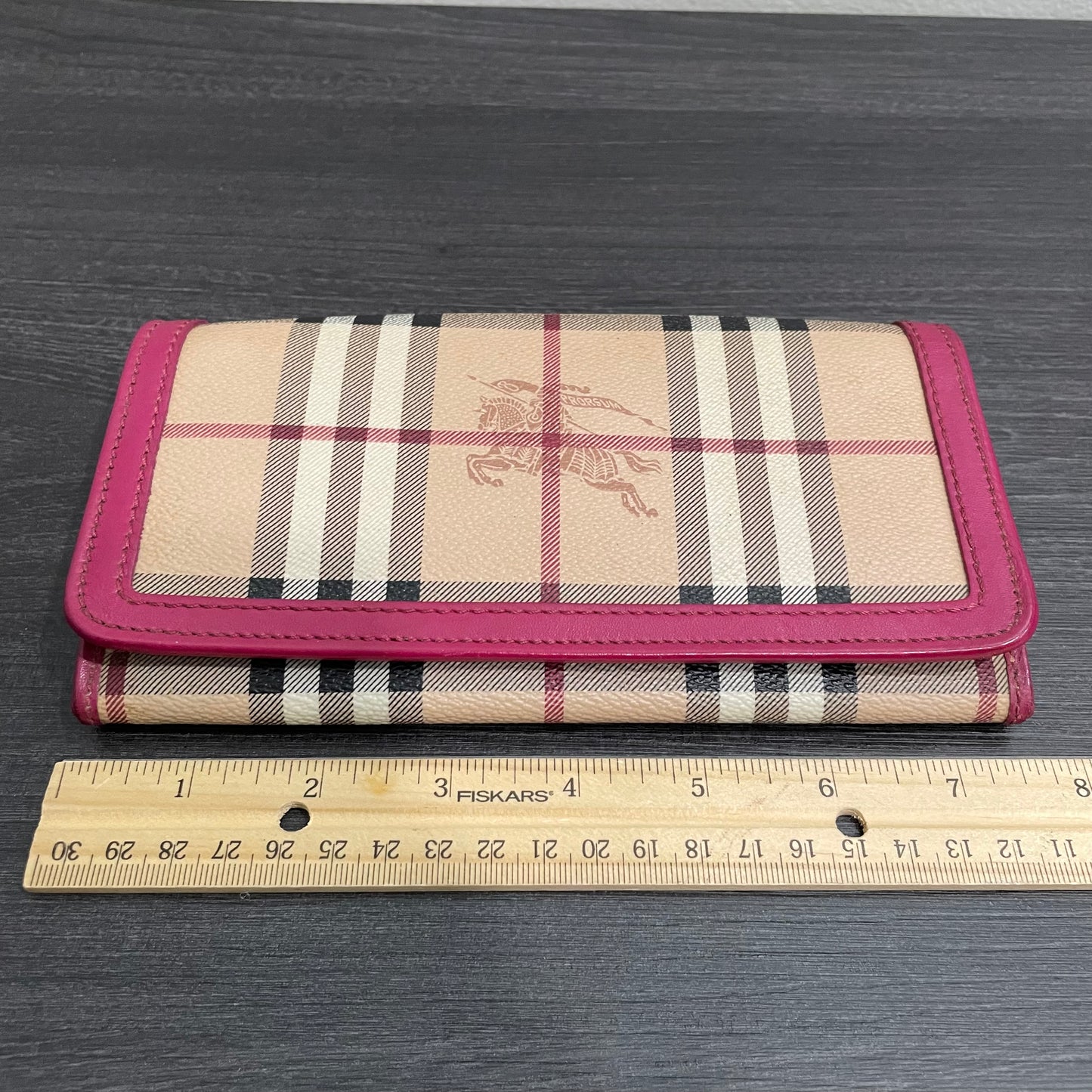 #140 BURBERRY Check Pink Leather Long Wallet
