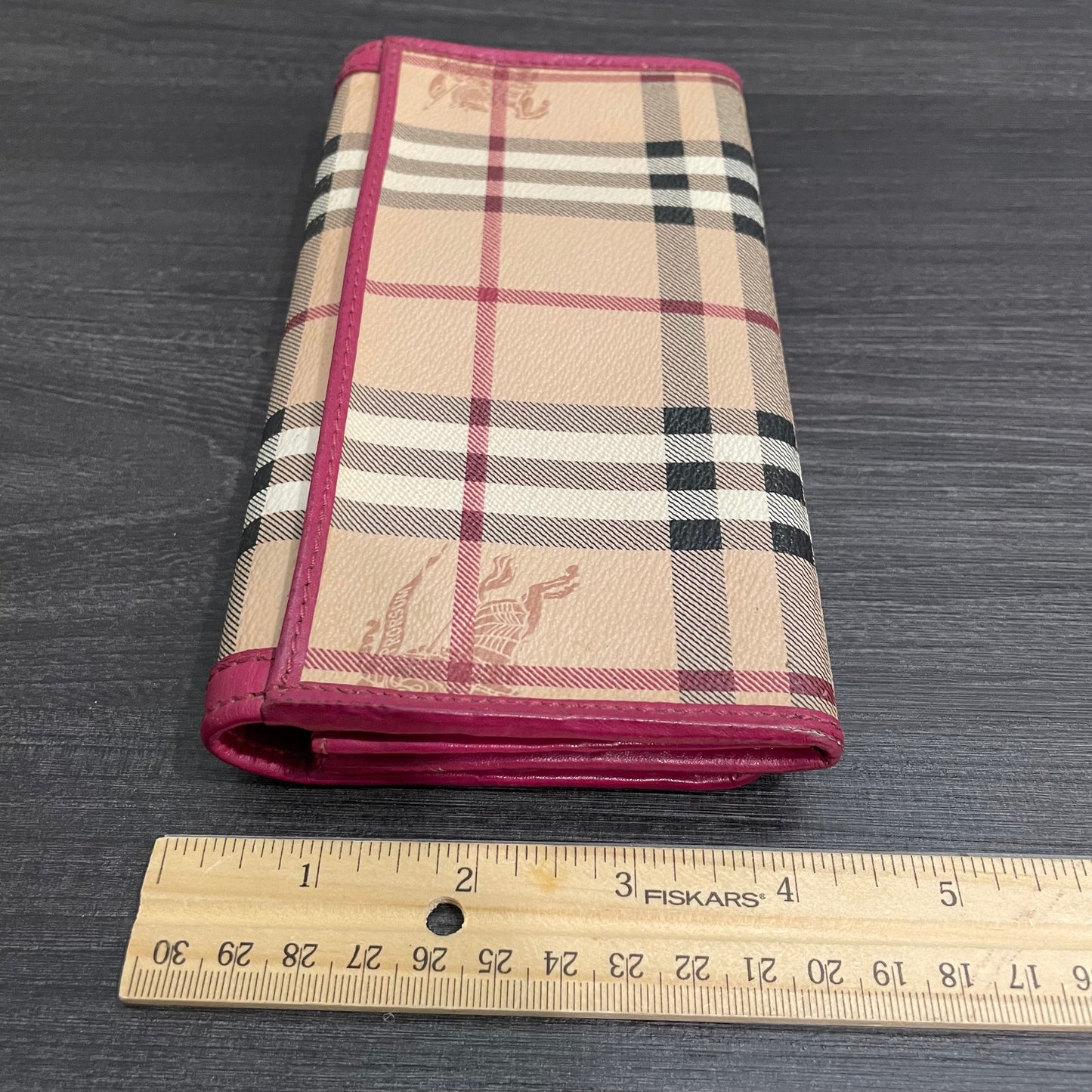 #140 BURBERRY Check Pink Leather Long Wallet