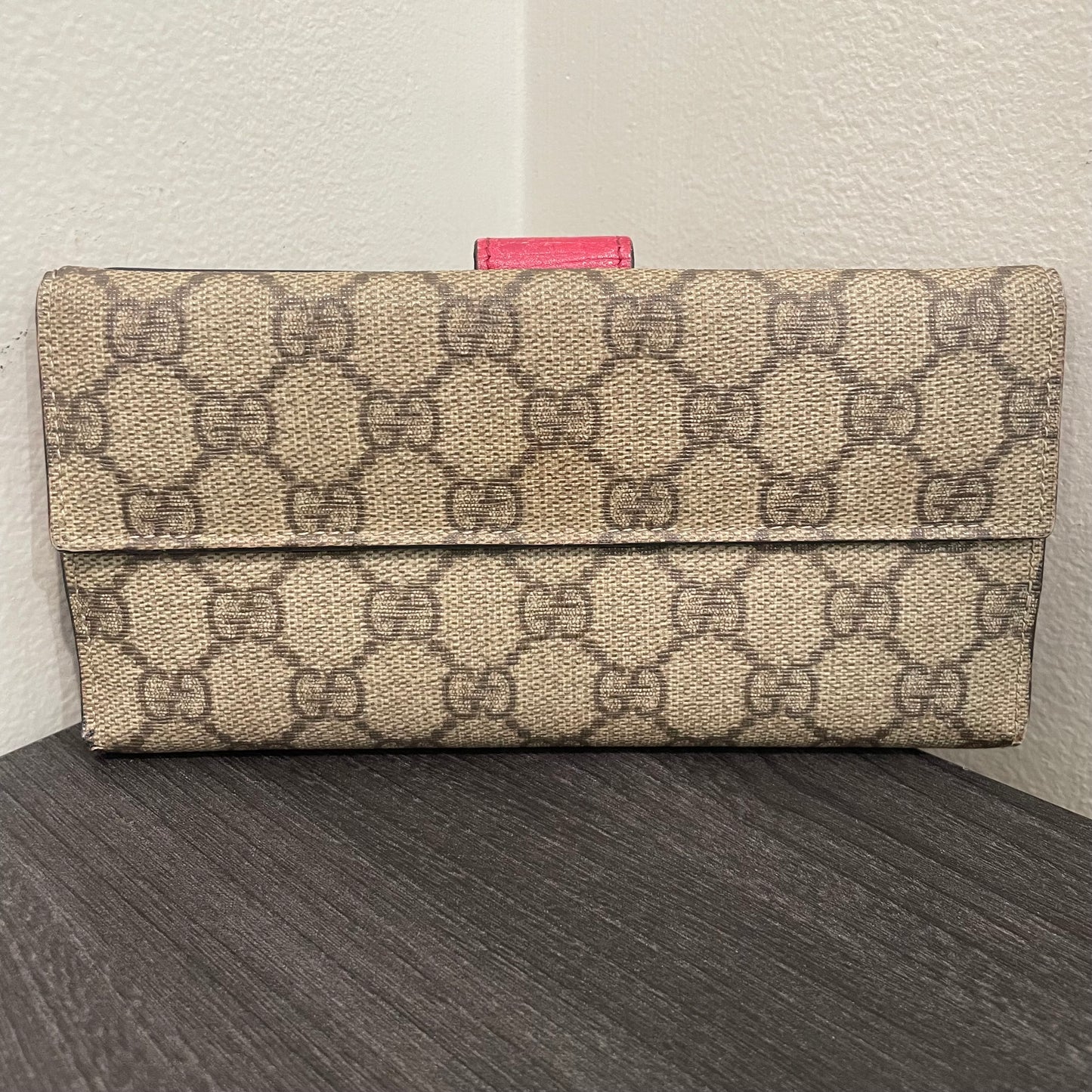 #167 GUCCI Pink GG Canvas Long Wallet