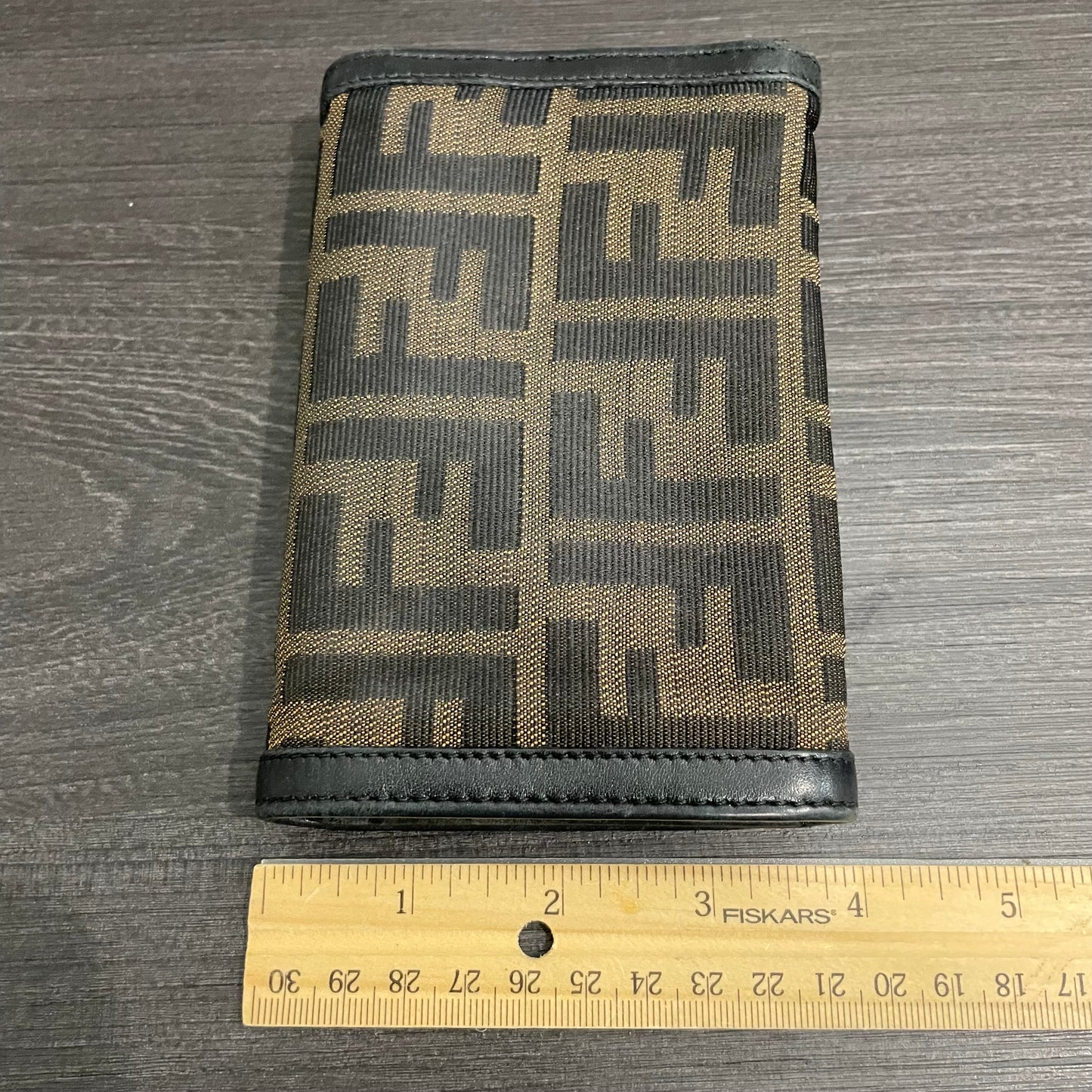 #173 FENDI Black Leather Canvas Compact Wallet