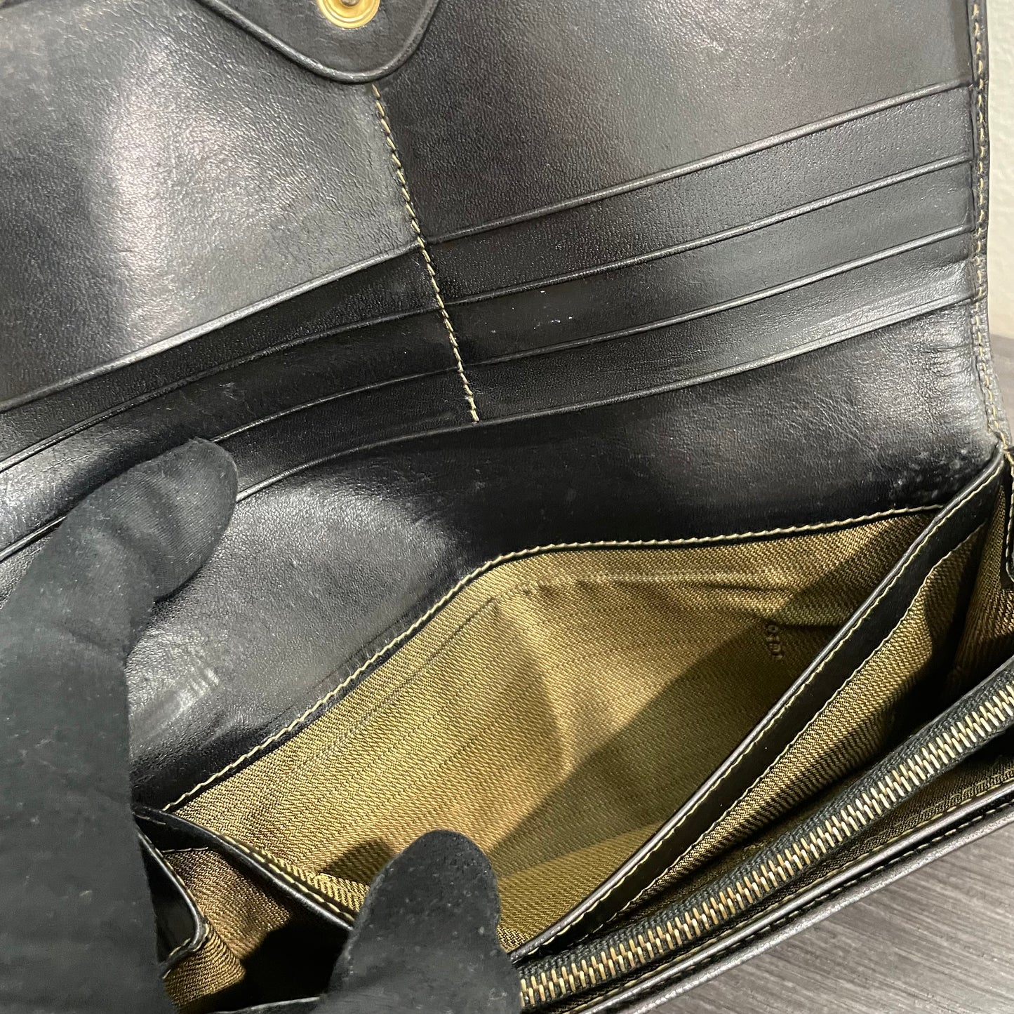 #174 FENDI Black Leather Canvas Long Wallet