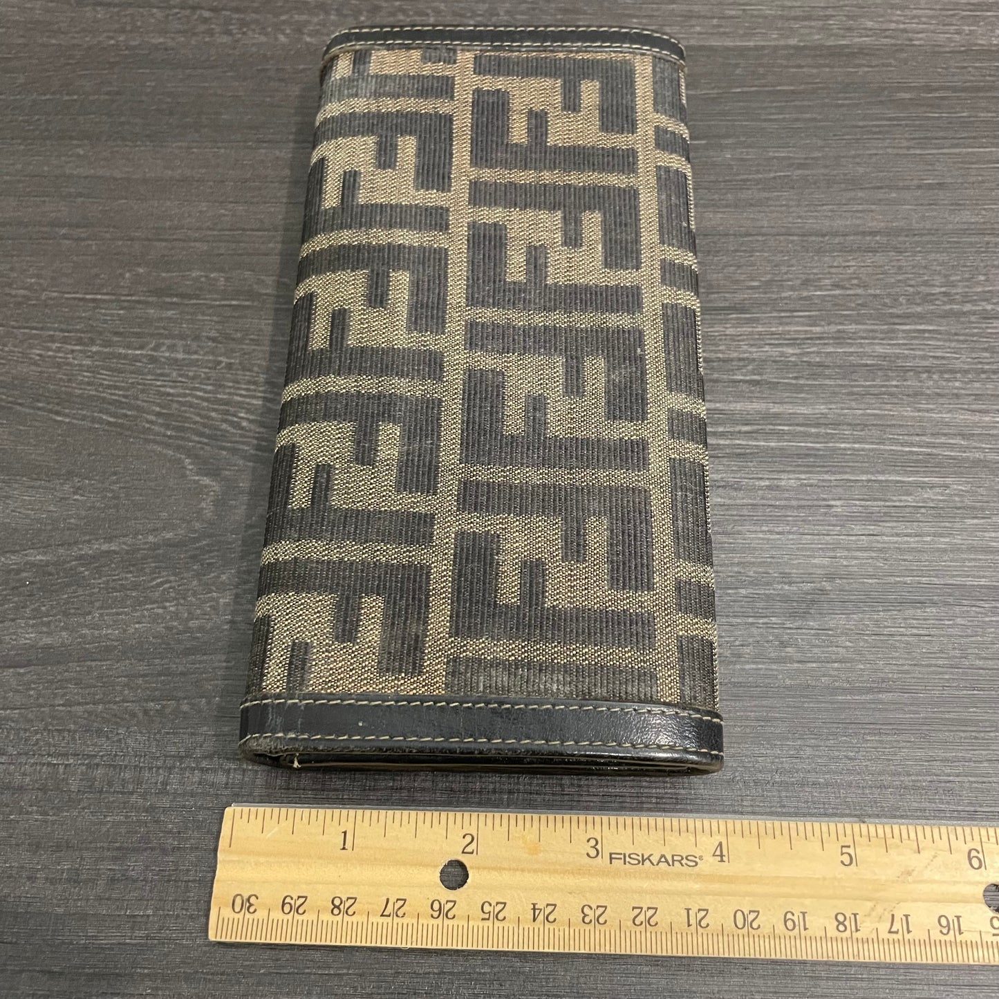 #174 FENDI Black Leather Canvas Long Wallet