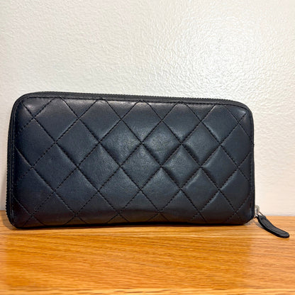 #3218 CHANEL Black Lambskin Leather Matelasse Zip Wallet