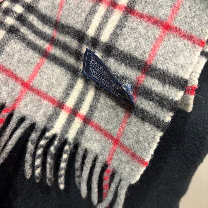 #8225 Vintage BURBERRYS Gray & Red Check 100% Lambswool Scarf Stole