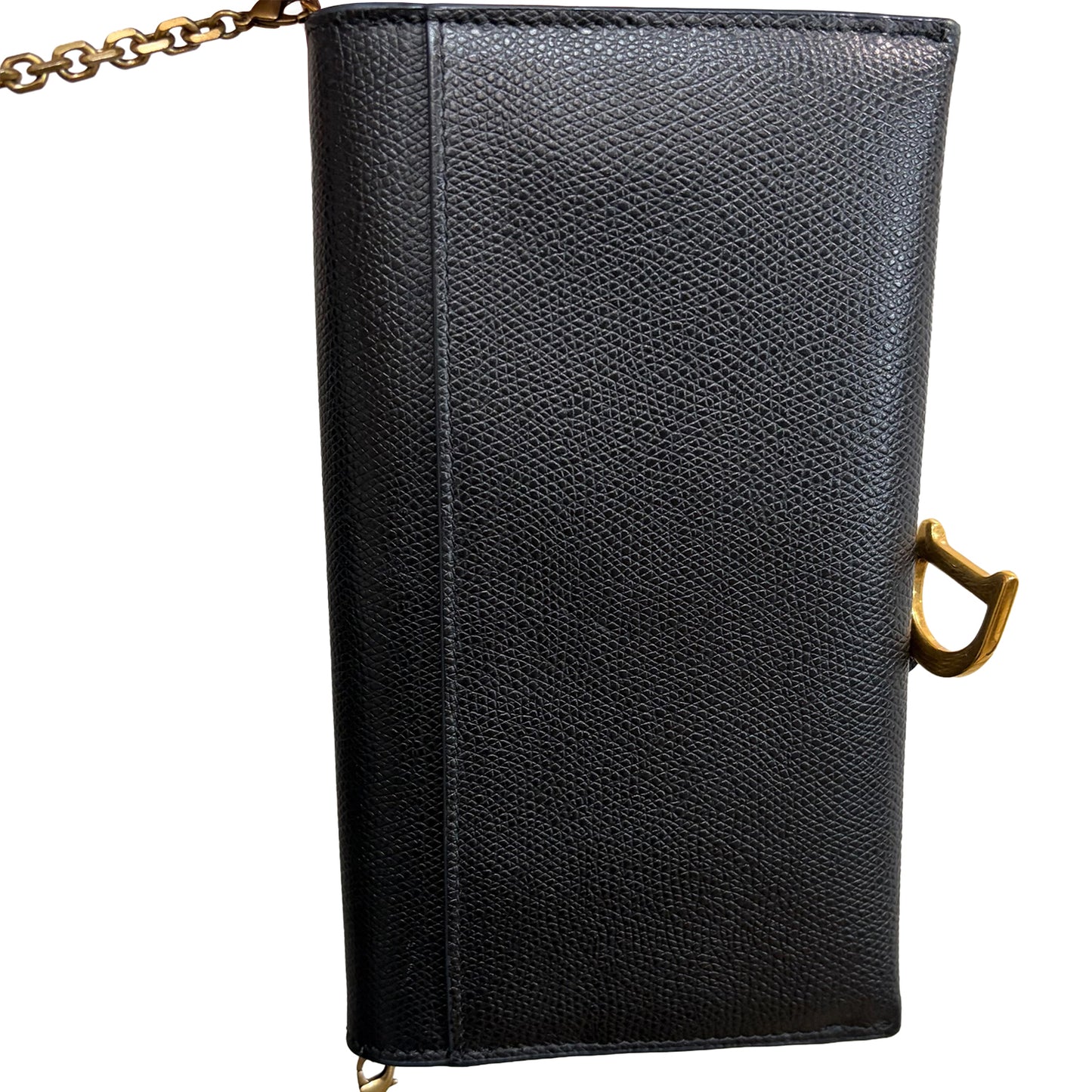 1129 DIOR Black Chèvre Leather Saddle Long Wallet with Chain