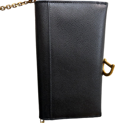 1129 DIOR Black Chèvre Leather Saddle Long Wallet with Chain