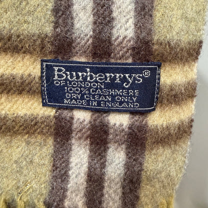 BF-08 Vintage BURBERRY Olive Green Check 100% Cashmere Scarf