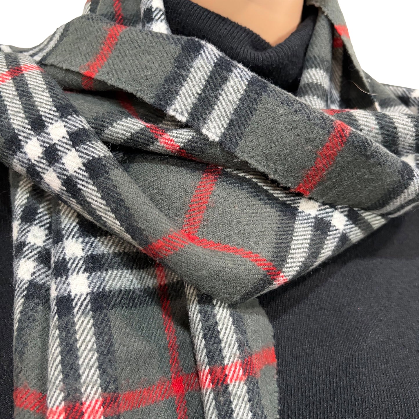 #8224 Vintage BURBERRYS Olive & Red Check 100% Lambswool Scarf Stole