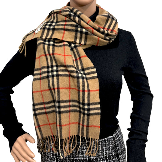 #8273 Vintage BURBERRY Archive Beige Check 100% Cashmere Scarf Stole
