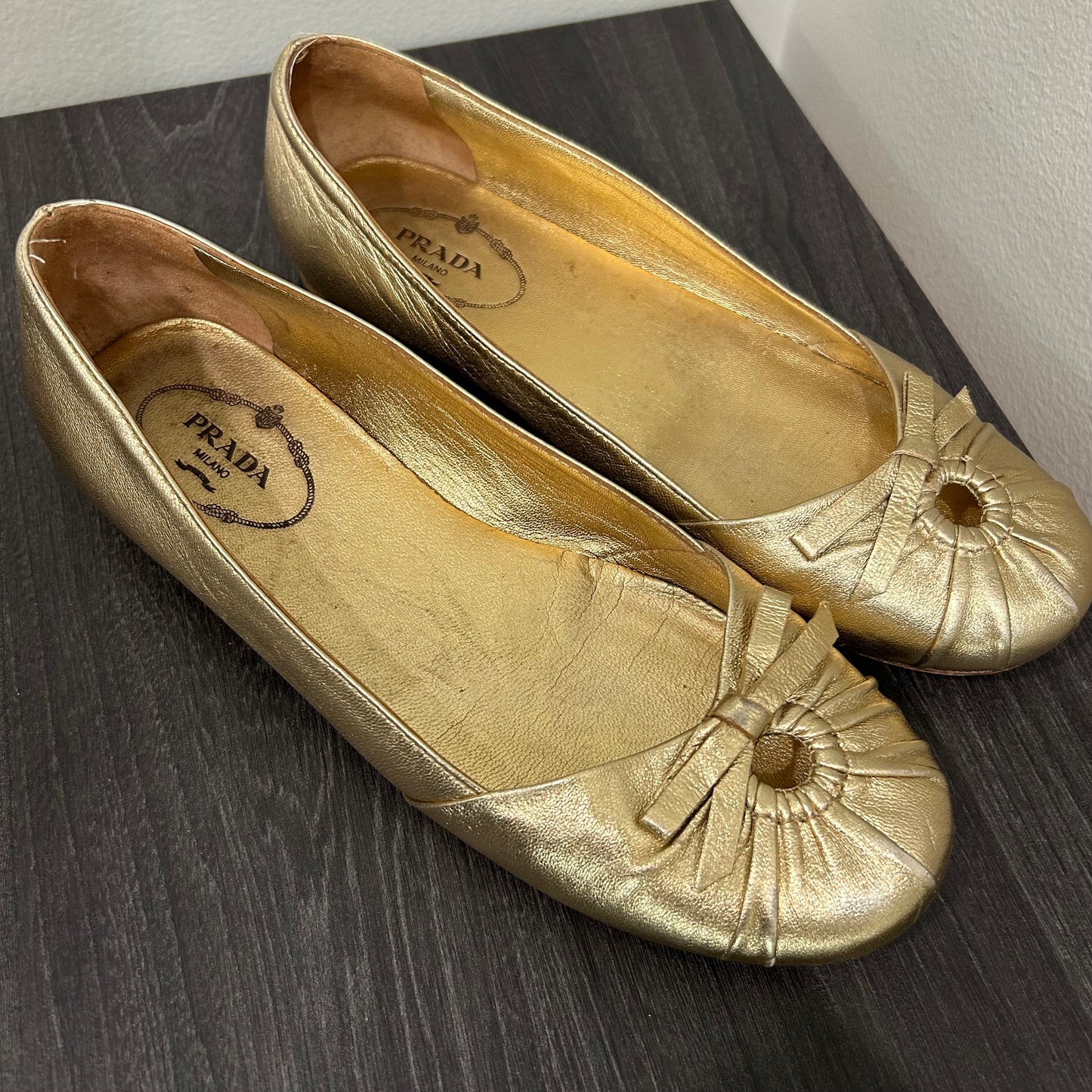 CLEARANCE Prada Metallic Flats size 35