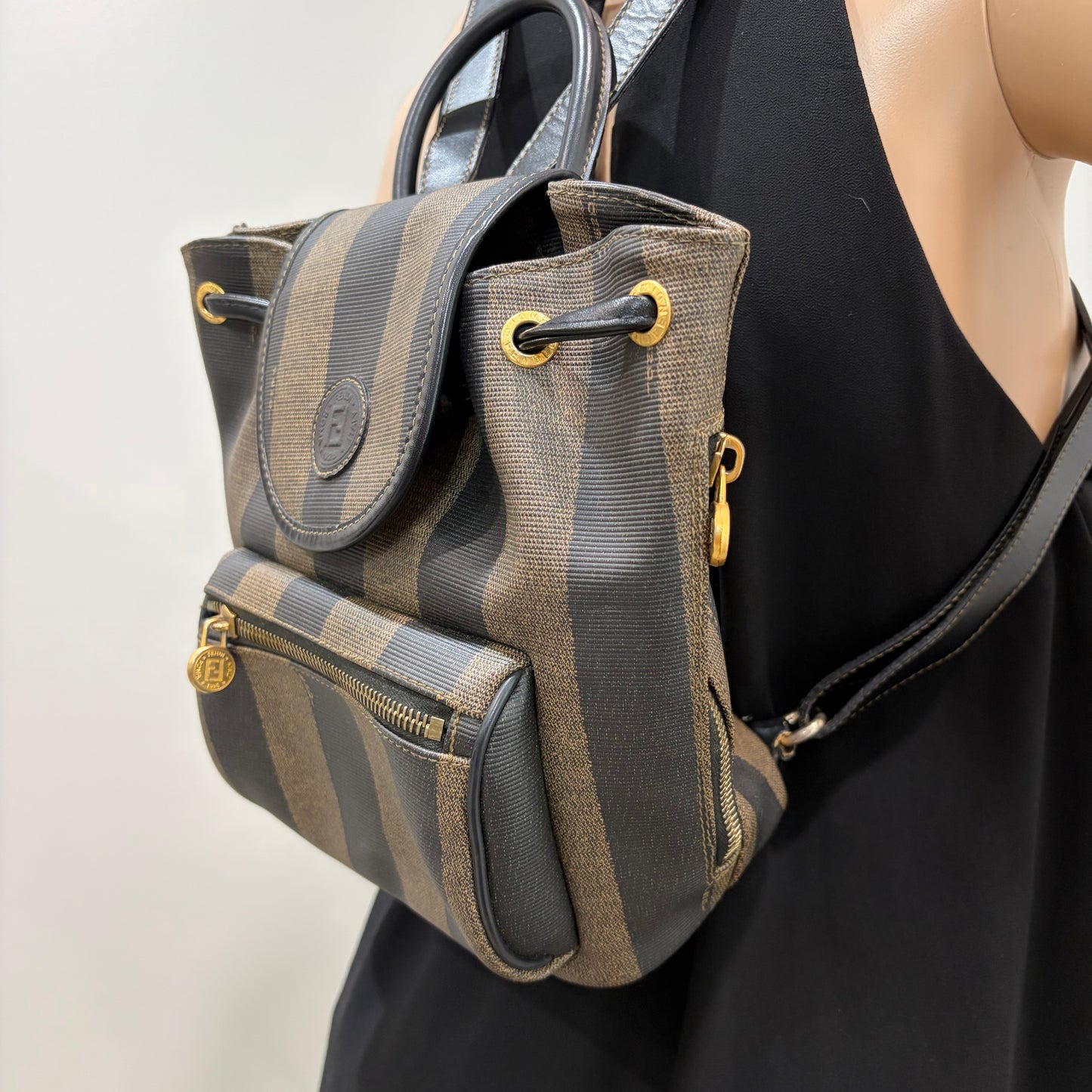 #1115 FENDI Pequin Coated Canvas Vintage Backpack