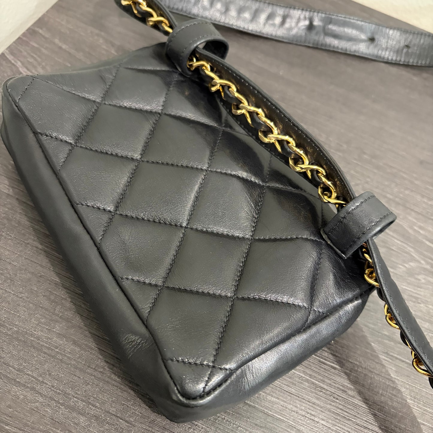 #1102 CHANEL Vintage Black Lambskin Belt Bag