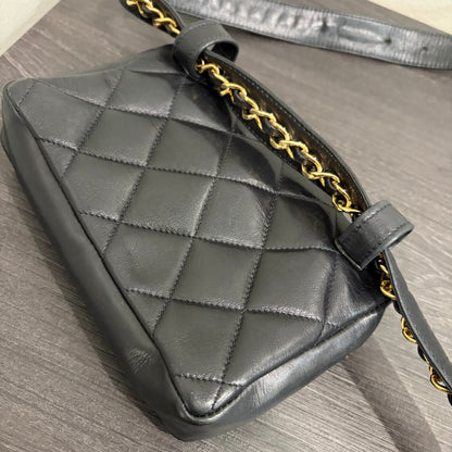 #1102 CHANEL Vintage Black Lambskin Belt Bag