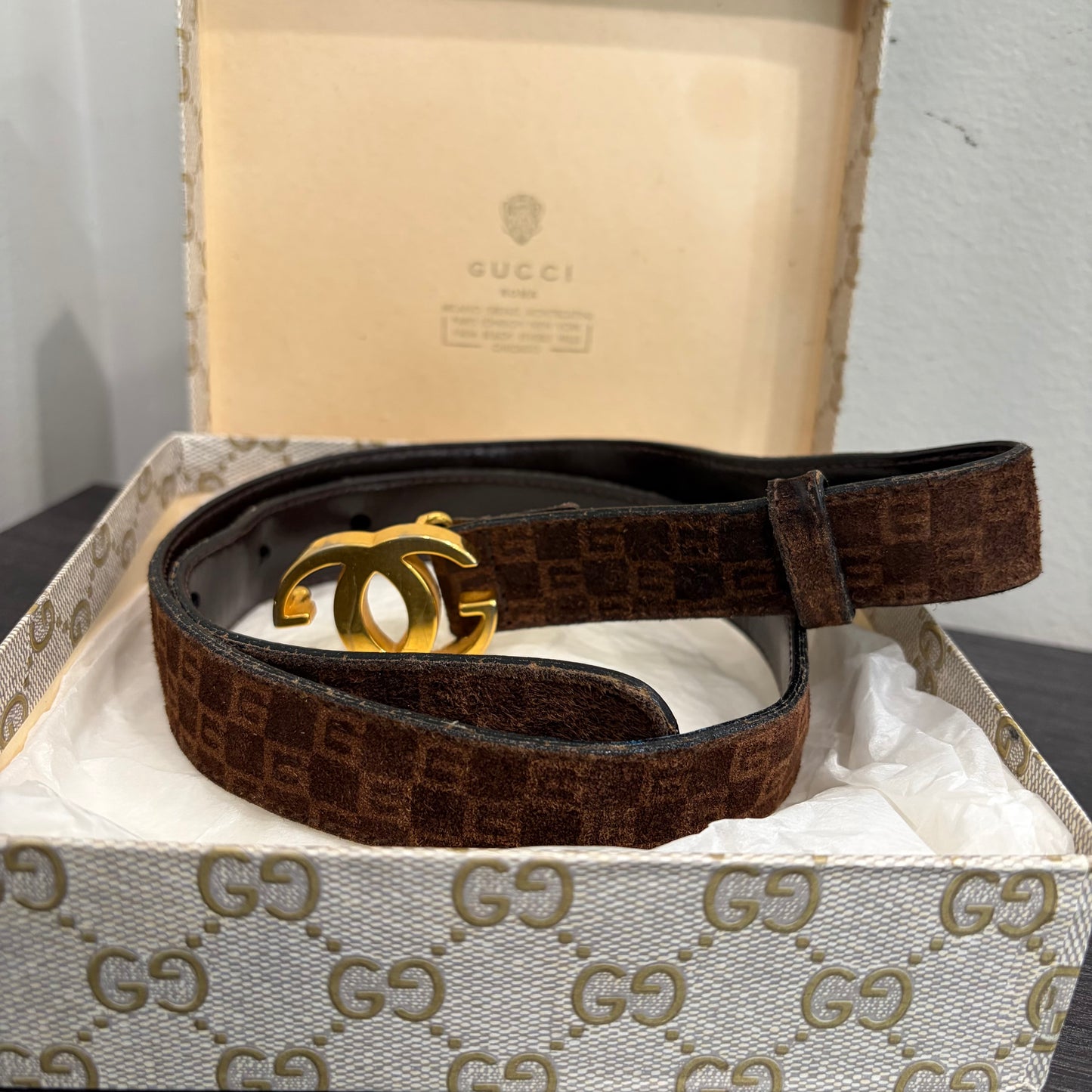 #3232 GUCCI GG Suede Brown Belt