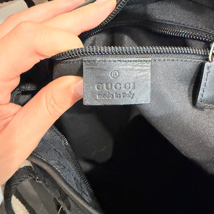 #8200 GUCCI Black GG Canvas Leather Web Tote