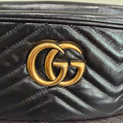 #1182 GUCCI GG Marmont Black Leather Matelassé Chevron Crossbody Bag