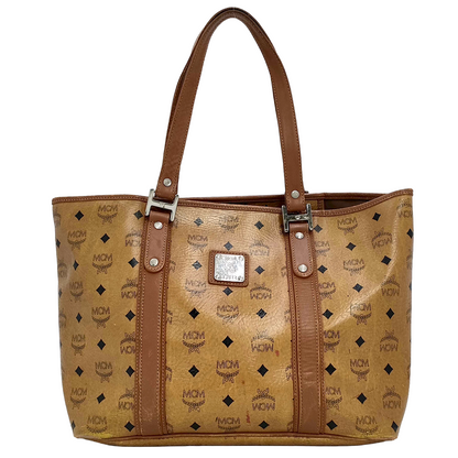 #1138 MCM Shoulder Tote in Cognac Visetos (Lipstick Staining)