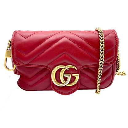 #1180 GUCCI Small GG Marmont Red Leather Matelassé Chevron Shoulder Bag
