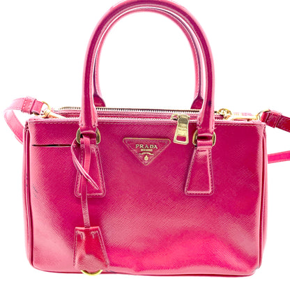 #1193 PRADA Pink Saffiano Vernice Leather Small Galleria Tote