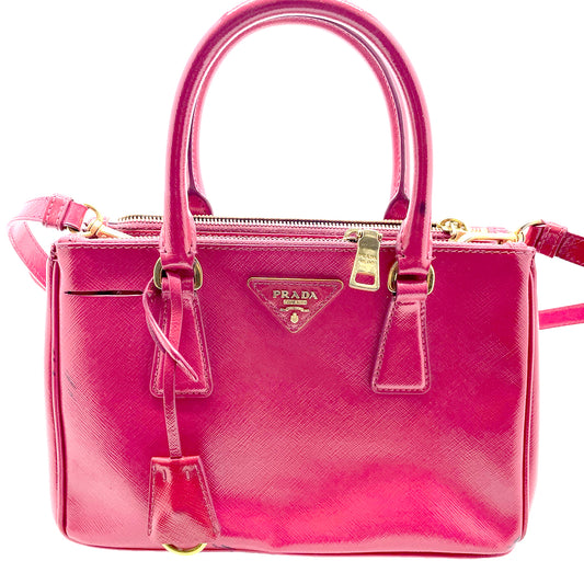 #1193 PRADA Pink Saffiano Vernice Leather Small Galleria Tote