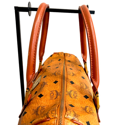 1215-03 MCM Cognac Visetos Coated Canvas & Leather Boston Bag