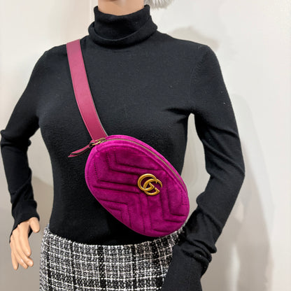 8893 GUCCI Purple GG Marmont Belt Bag Matelasse Velvet MSRP $980