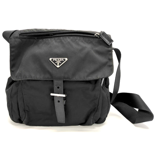#1479 PRADA Black Tessuto Nylon Crossbody Messenger Bag