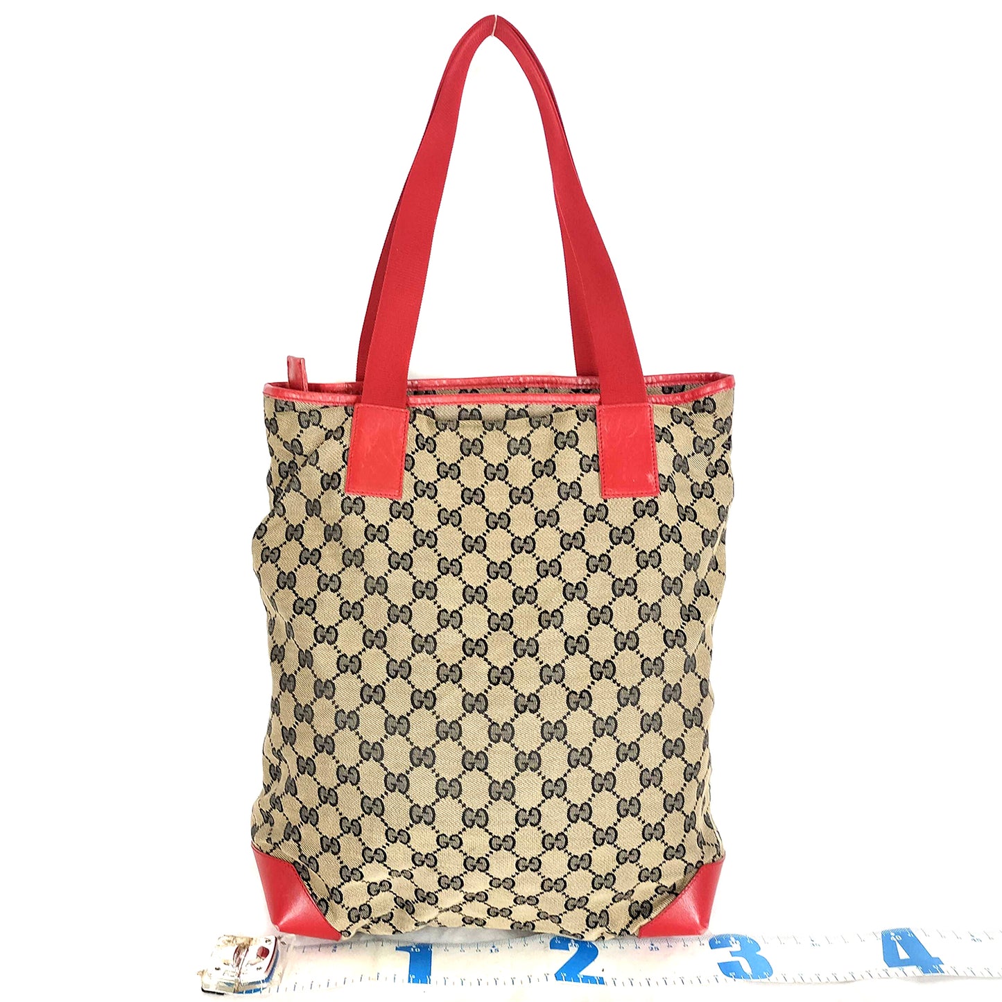 #1103 GUCCI GG Canvas Red Leather Donna Tote
