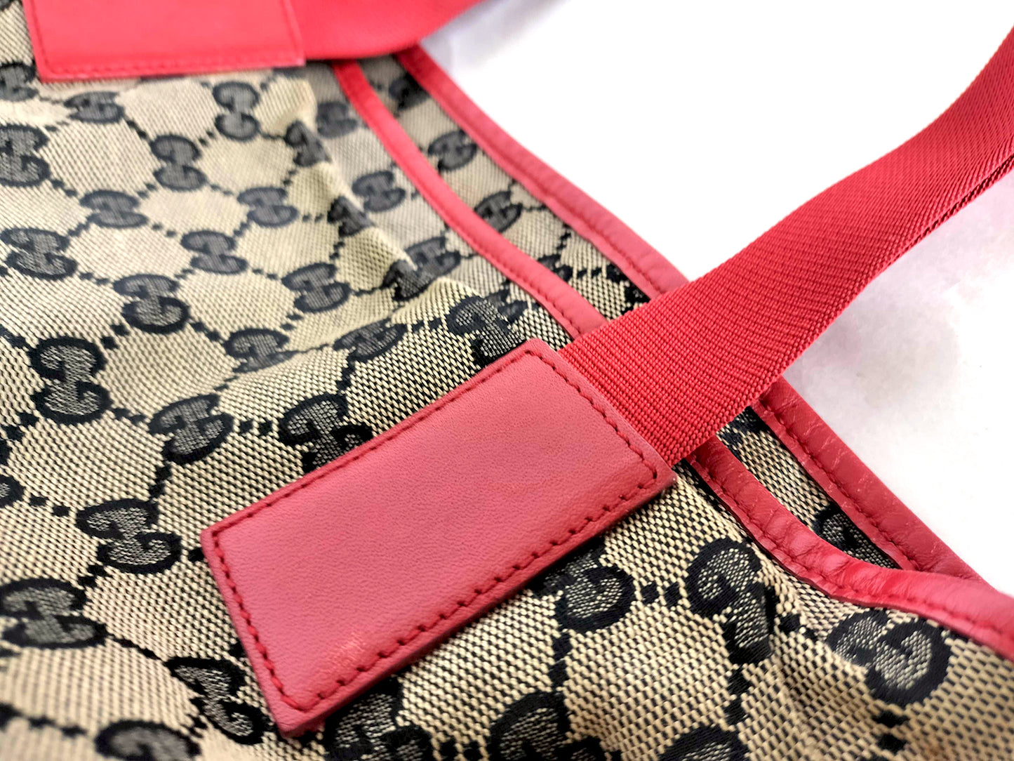 #1103 GUCCI GG Canvas Red Leather Donna Tote
