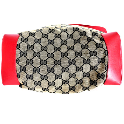 #1103 GUCCI GG Canvas Red Leather Donna Tote