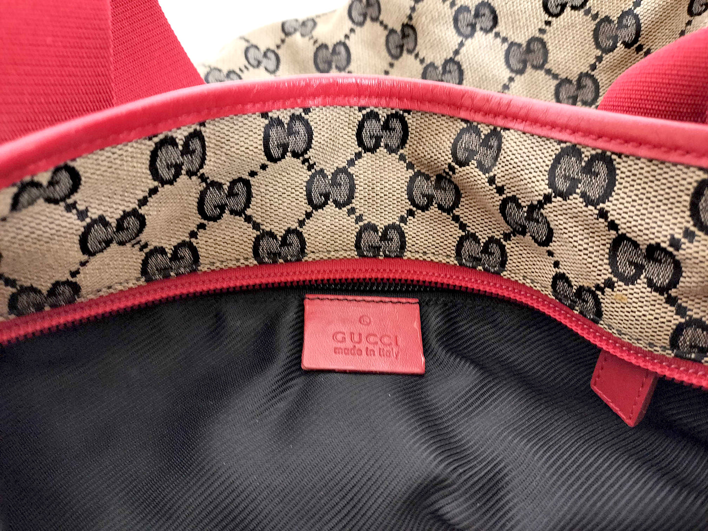 #1103 GUCCI GG Canvas Red Leather Donna Tote