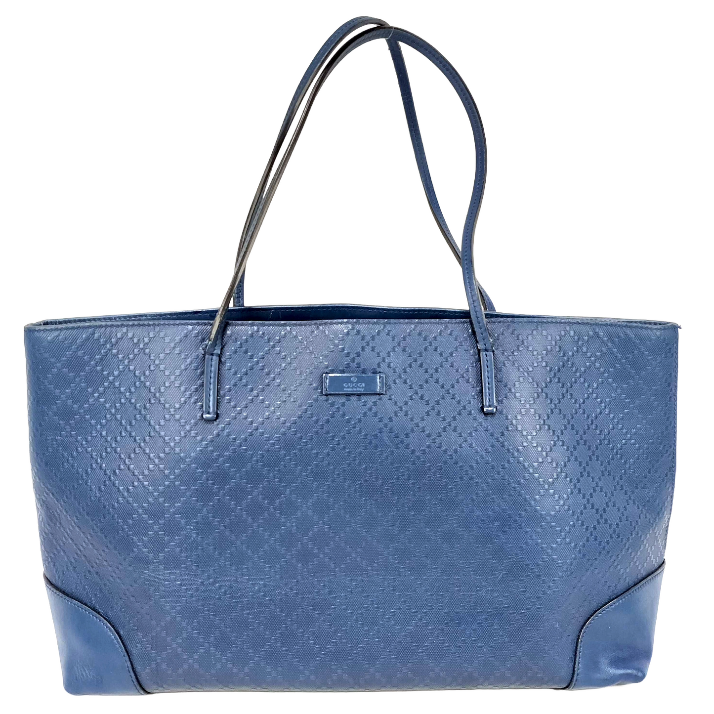 #1161 GUCCI Diamante Embossed Blue Leather Shoulder Tote