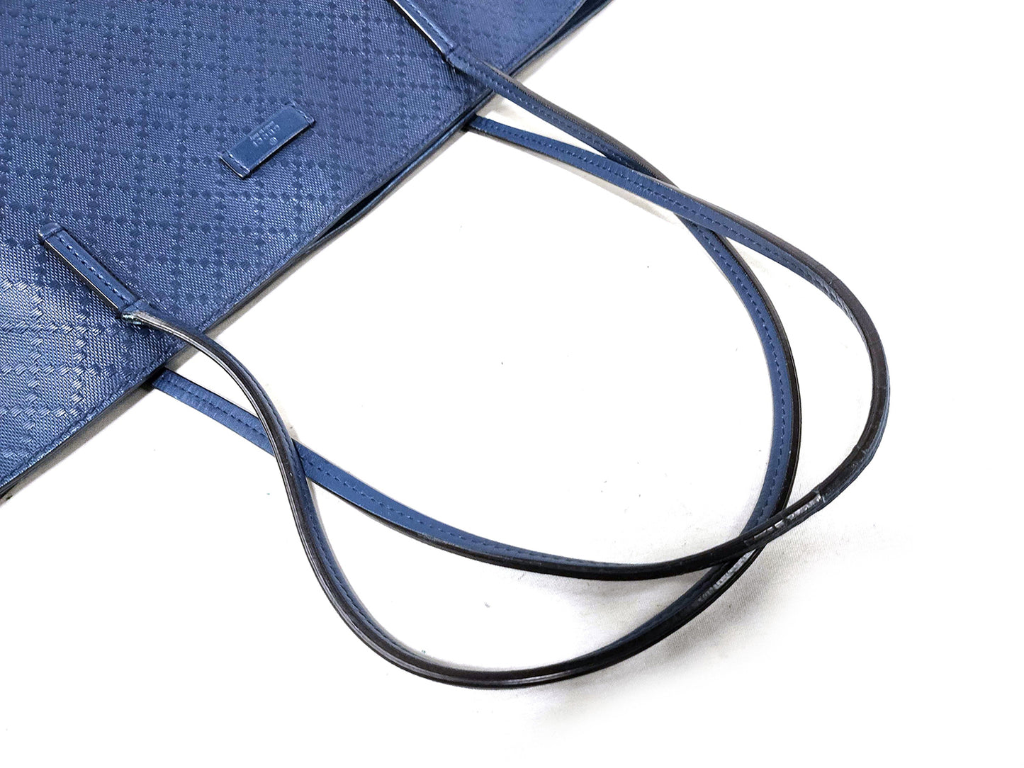 #1161 GUCCI Diamante Embossed Blue Leather Shoulder Tote