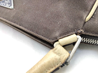 8853 PRADA Brown Canvas and Ostrich Handbag