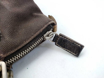 8853 PRADA Brown Canvas and Ostrich Handbag