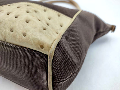 8853 PRADA Brown Canvas and Ostrich Handbag