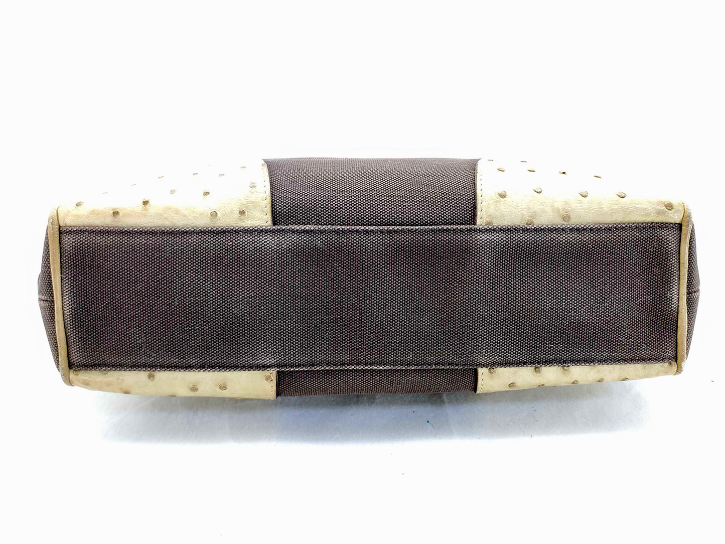 8853 PRADA Brown Canvas and Ostrich Handbag