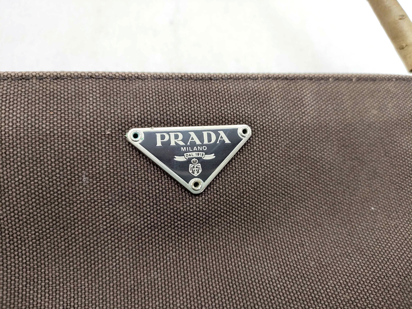 8853 PRADA Brown Canvas and Ostrich Handbag