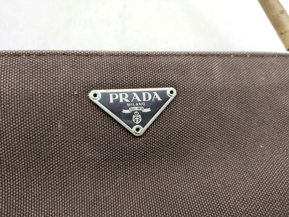 8853 PRADA Brown Canvas and Ostrich Handbag