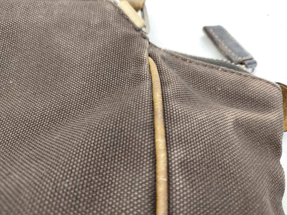 8853 PRADA Brown Canvas and Ostrich Handbag