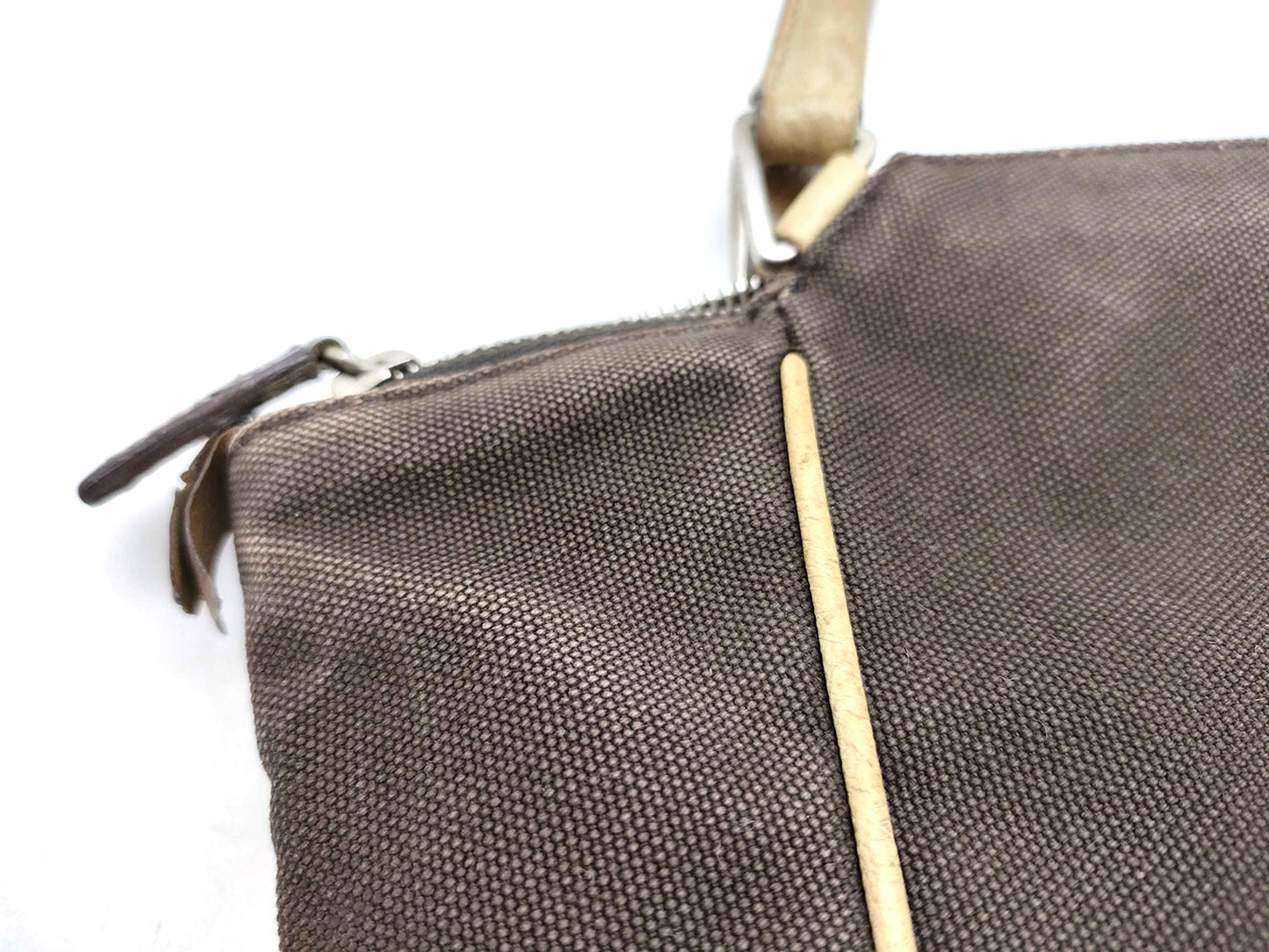 8853 PRADA Brown Canvas and Ostrich Handbag