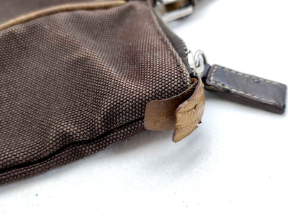 8853 PRADA Brown Canvas and Ostrich Handbag