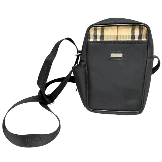 #1314 BURBERRY BLACK LABEL Check & Black Nylon Crossbody
