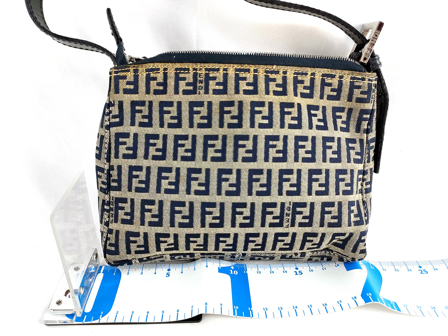 #1131 FENDI Navy Zucchino Canvas Pochette