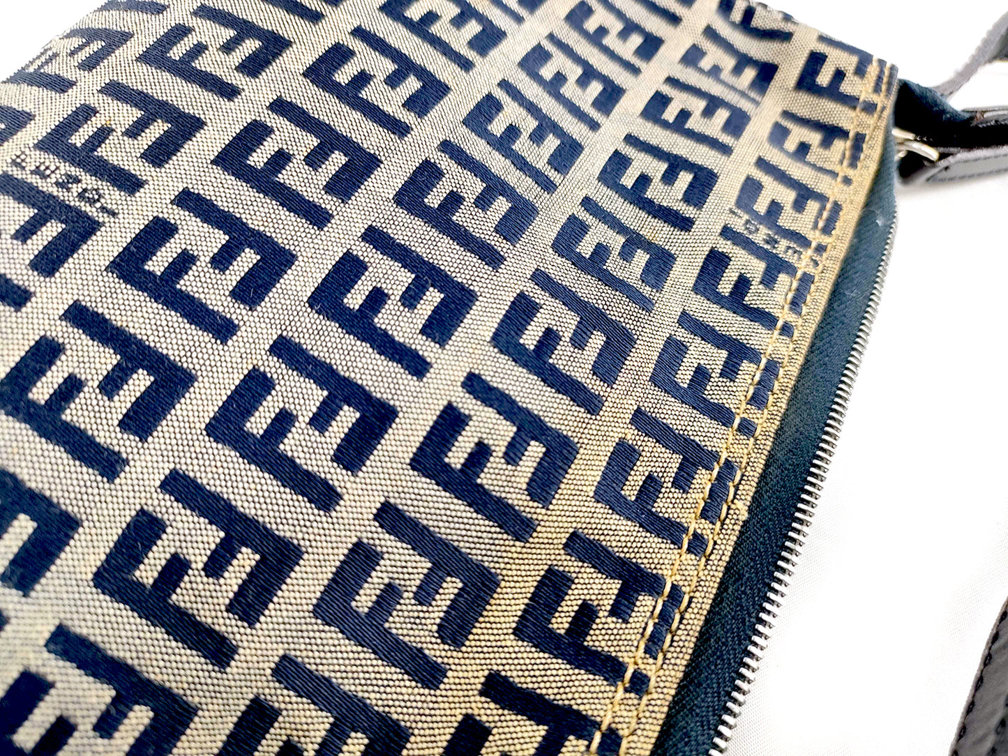 #1131 FENDI Navy Zucchino Canvas Pochette