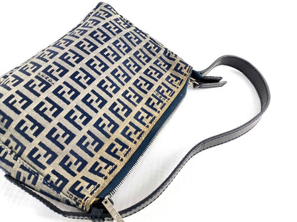 #1131 FENDI Navy Zucchino Canvas Pochette