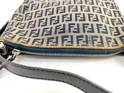 #1131 FENDI Navy Zucchino Canvas Pochette