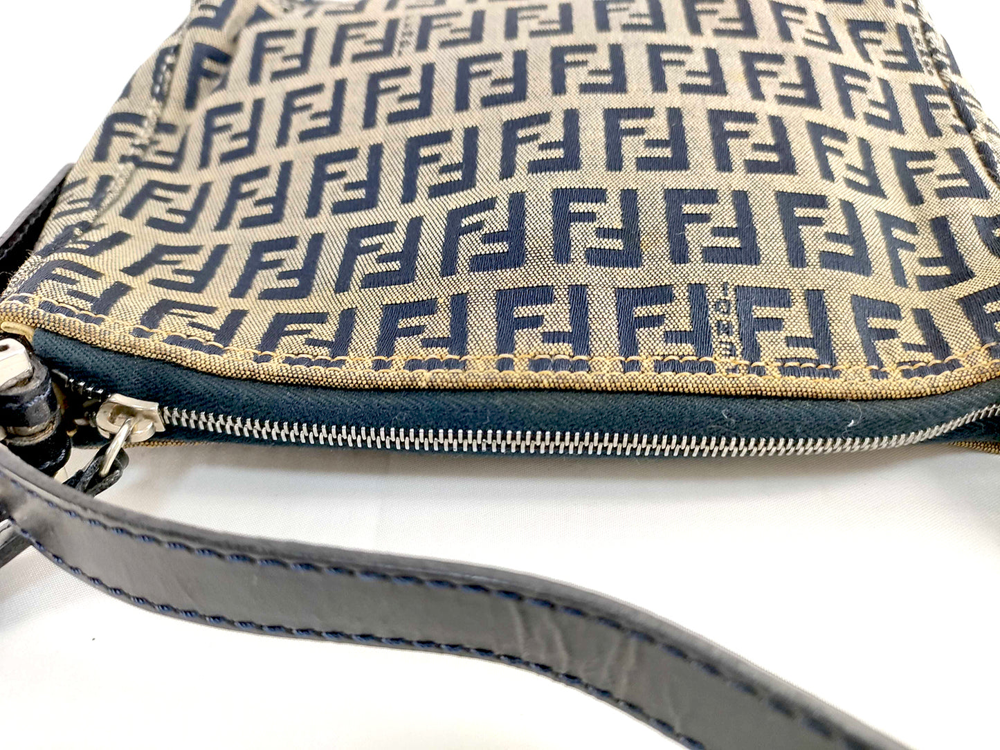 #1131 FENDI Navy Zucchino Canvas Pochette