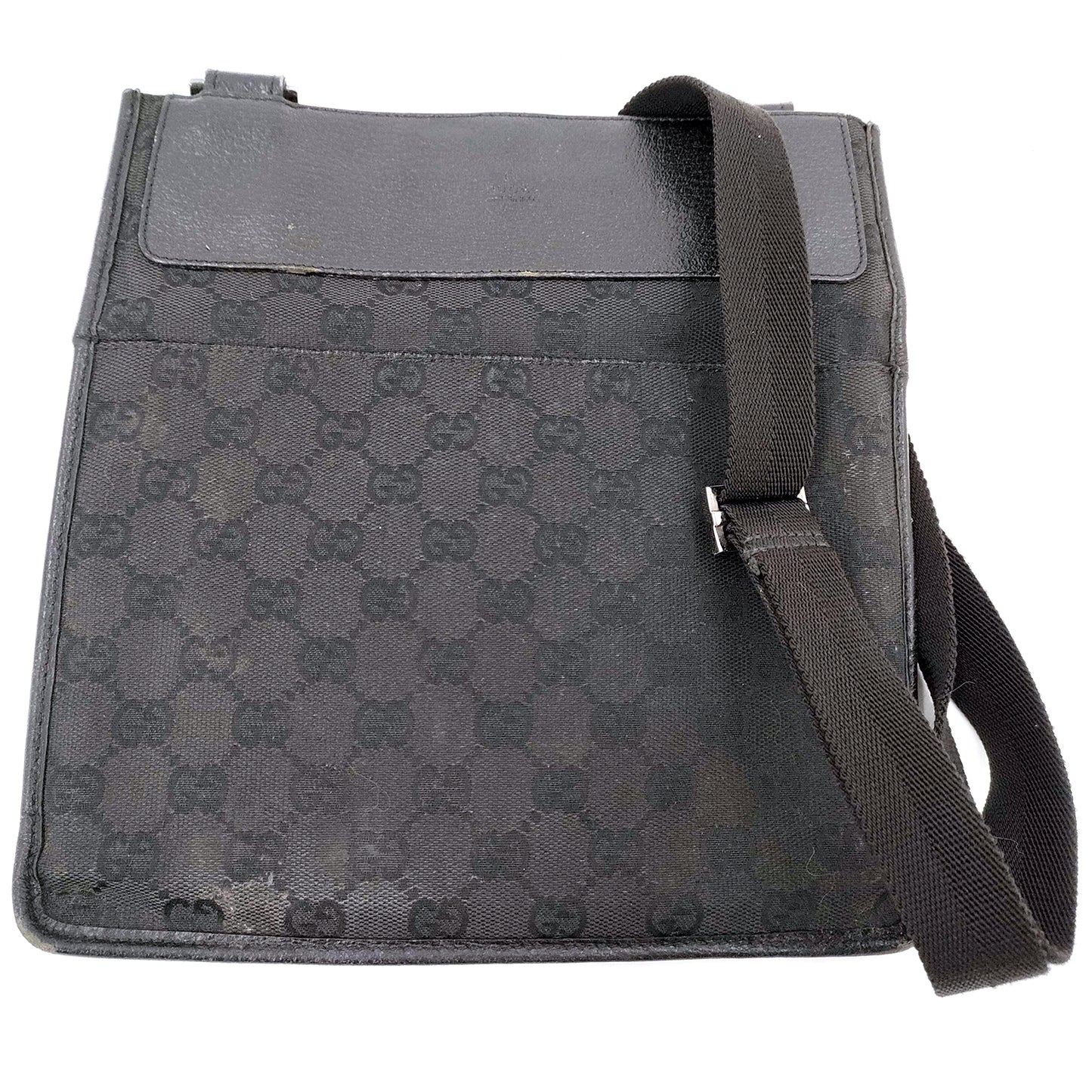 #1160 GUCCI Black GG Canvas Messenger Crossbody